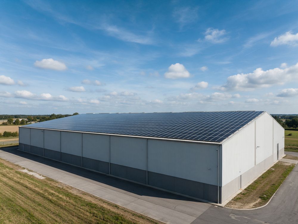 Industrial warehouse with solar panel roof