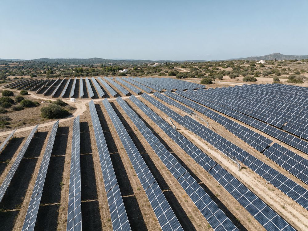 Aerial view of a solar park